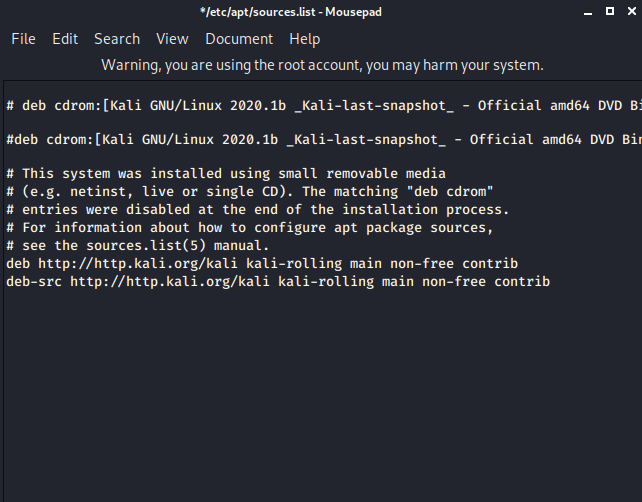 Kali Linux sources.list Repositories