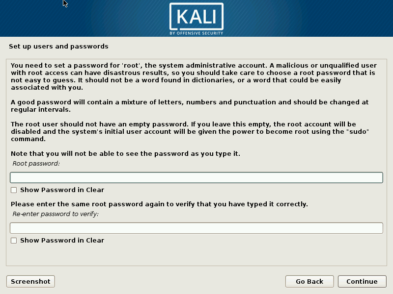 Kali linux Password