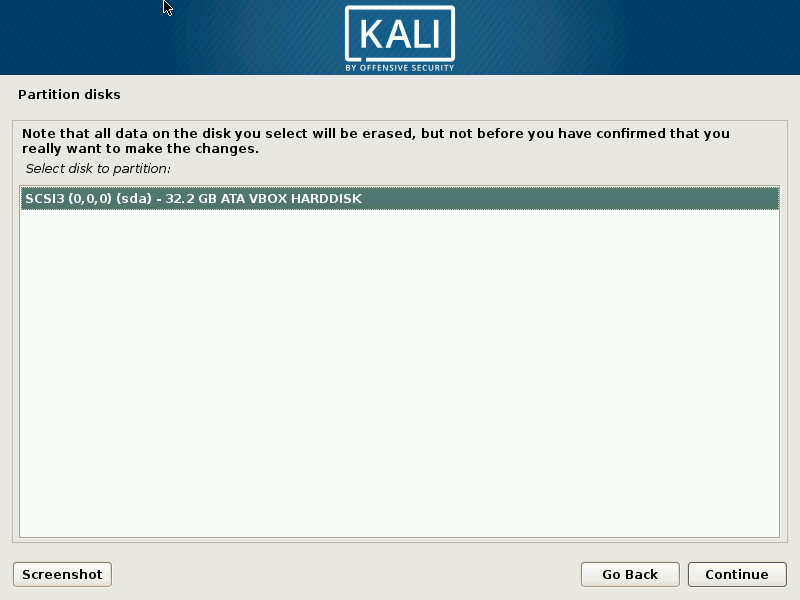 Kali linux partition disk